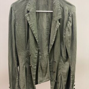 Free People Olive Green Linen Military Jacket Size Large